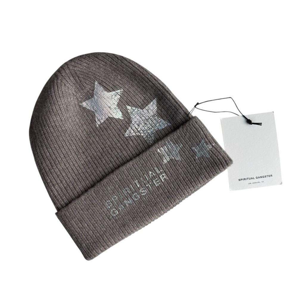 NWT Spiritual Gangster Stars Beanie Moon Rock Grey Metallic Silver RARE